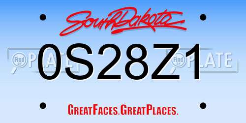 0S28Z1 South Dakota License Plate