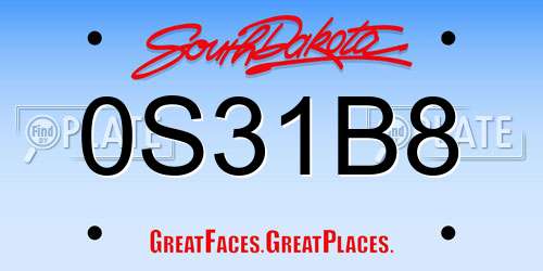 0S31B8 South Dakota License Plate