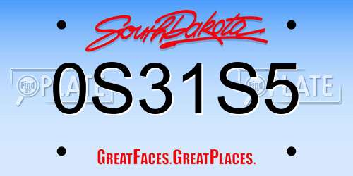 0S31S5 South Dakota License Plate
