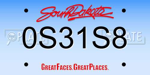 0S31S8 South Dakota License Plate