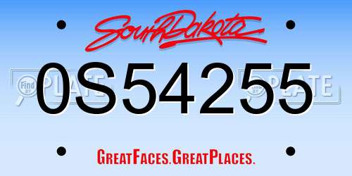 0S54255 South Dakota License Plate