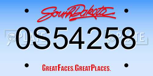 0S54258 South Dakota License Plate