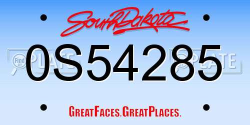 0S54285 South Dakota License Plate