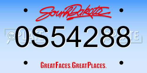 0S54288 South Dakota License Plate