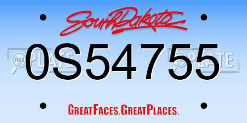 0S54755 South Dakota License Plate