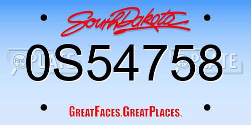 0S54758 South Dakota License Plate