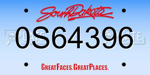 0S64396 South Dakota License Plate