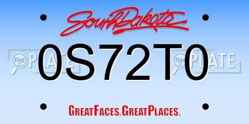 0S72T0 South Dakota License Plate