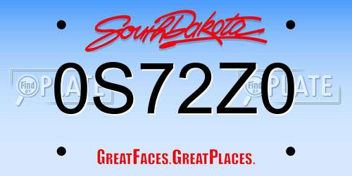 0S72Z0 South Dakota License Plate