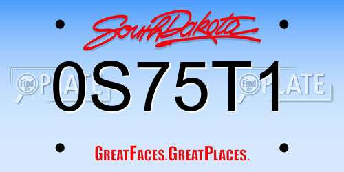 0S75T1 South Dakota License Plate