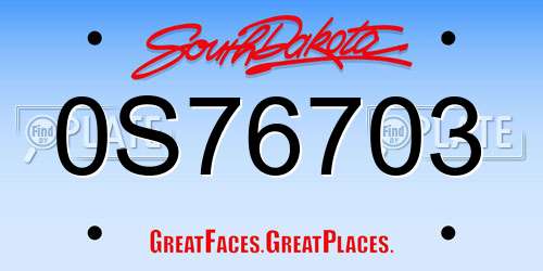 0S76703 South Dakota License Plate