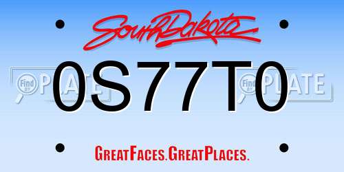 0S77T0 South Dakota License Plate