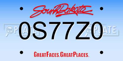 0S77Z0 South Dakota License Plate