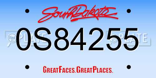 0S84255 South Dakota License Plate