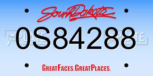 0S84288 South Dakota License Plate