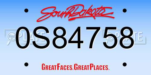 0S84758 South Dakota License Plate