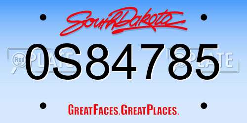 0S84785 South Dakota License Plate