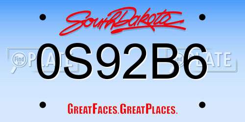 0S92B6 South Dakota License Plate