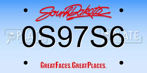 0S97S6 South Dakota License Plate