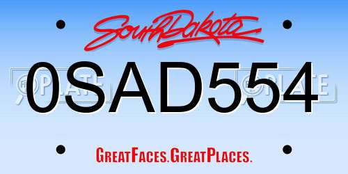 0SAD554 South Dakota License Plate
