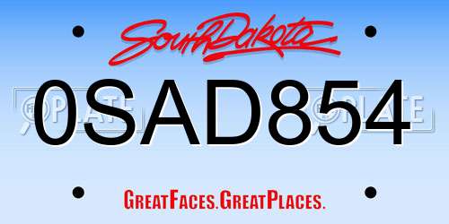 0SAD854 South Dakota License Plate