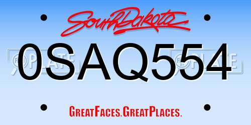 0SAQ554 South Dakota License Plate