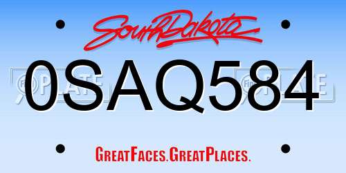 0SAQ584 South Dakota License Plate