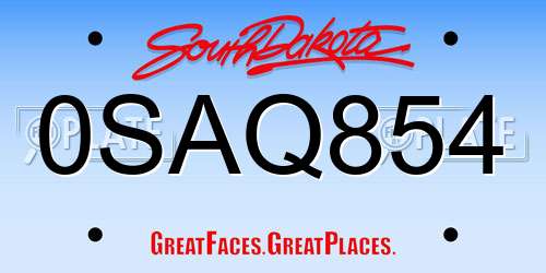 0SAQ854 South Dakota License Plate