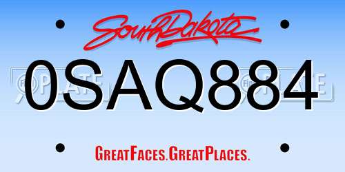 0SAQ884 South Dakota License Plate