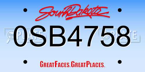0SB4758 South Dakota License Plate
