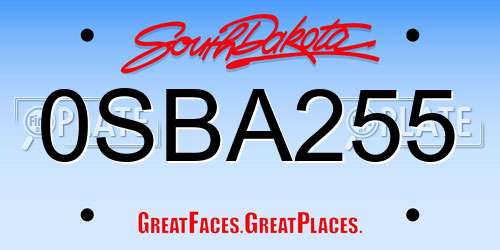 0SBA255 South Dakota License Plate