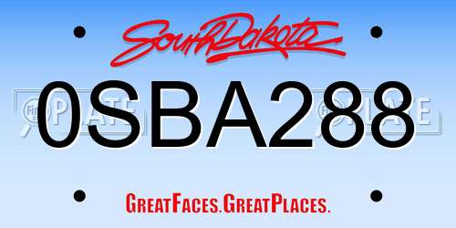 0SBA288 South Dakota License Plate