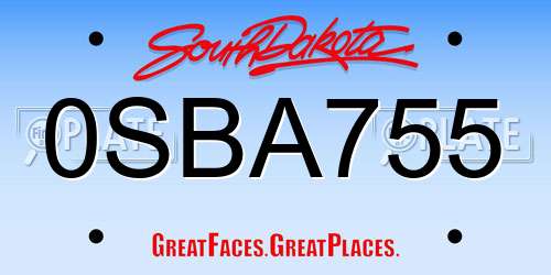 0SBA755 South Dakota License Plate