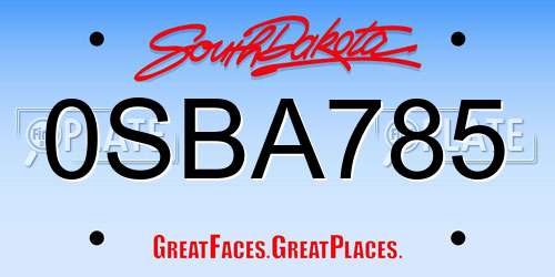 0SBA785 South Dakota License Plate