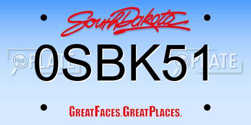 0SBK51 South Dakota License Plate