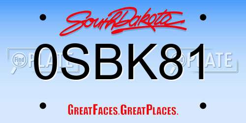 0SBK81 South Dakota License Plate