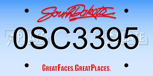 0SC3395 South Dakota License Plate
