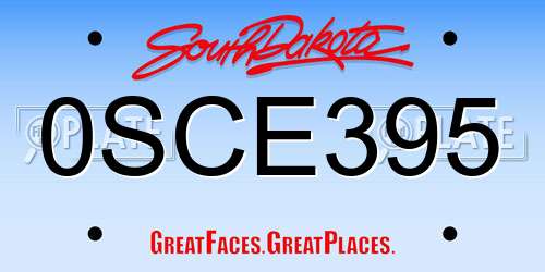 0SCE395 South Dakota License Plate