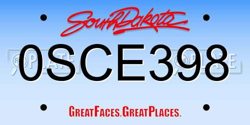 0SCE398 South Dakota License Plate
