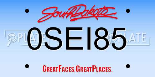 0SEI85 South Dakota License Plate
