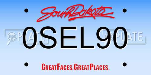 0SEL90 South Dakota License Plate