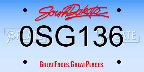 0SG136 South Dakota License Plate