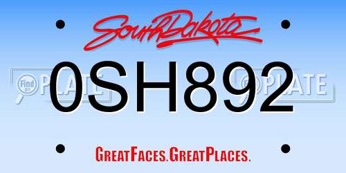 0SH892 South Dakota License Plate