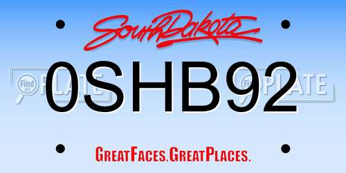0SHB92 South Dakota License Plate