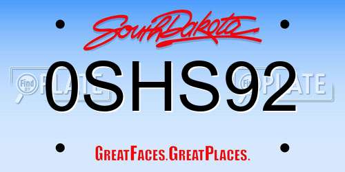0SHS92 South Dakota License Plate