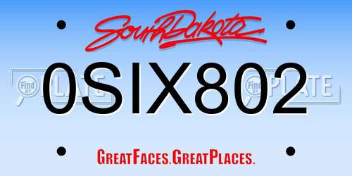 0SIX802 South Dakota License Plate