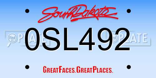 0SL492 South Dakota License Plate