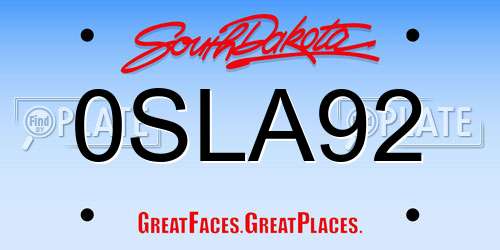 0SLA92 South Dakota License Plate