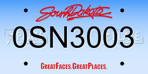 0SN3003 South Dakota License Plate