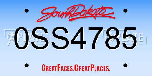 0SS4785 South Dakota License Plate